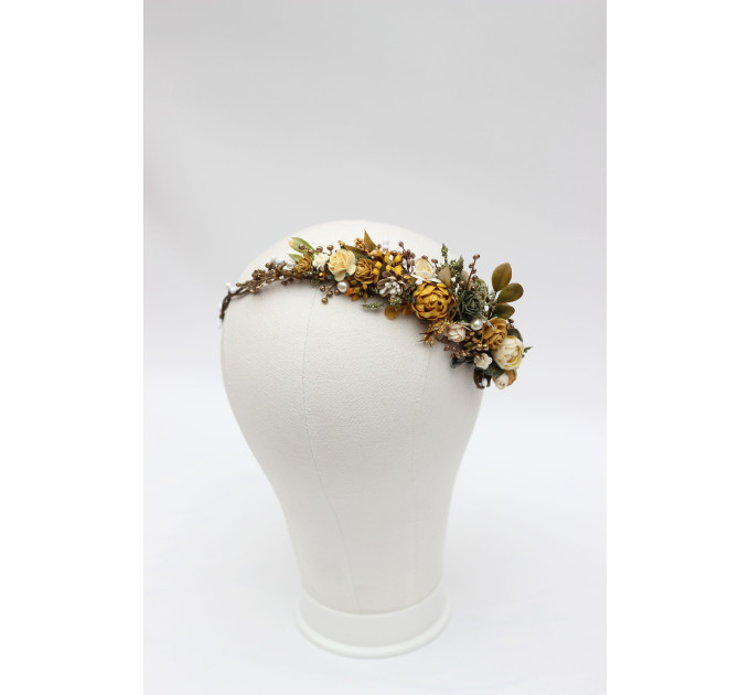 Wedding Flower Crown in Mustard, Gold, Ivory and Yellow