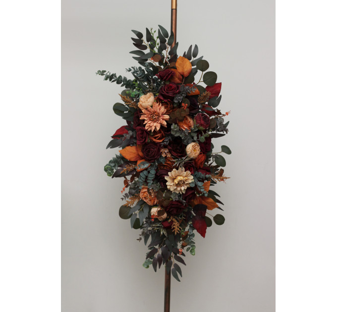 Flower Arch Arrangement in Burgundy, Orange, Rust & Brown