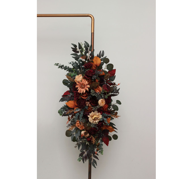 Flower Arch Arrangement in Burgundy, Orange, Rust & Brown