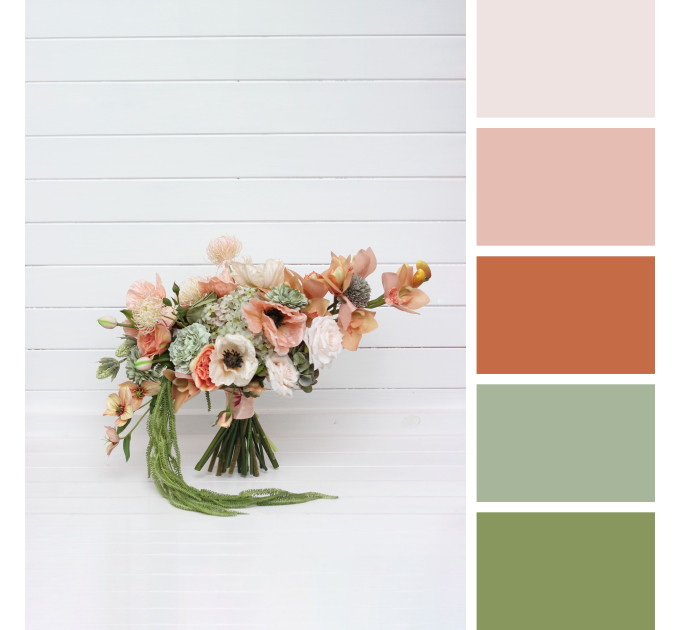 Asymmetrical Bridal Bouquet in Peach, Blush Pink & Sage Green