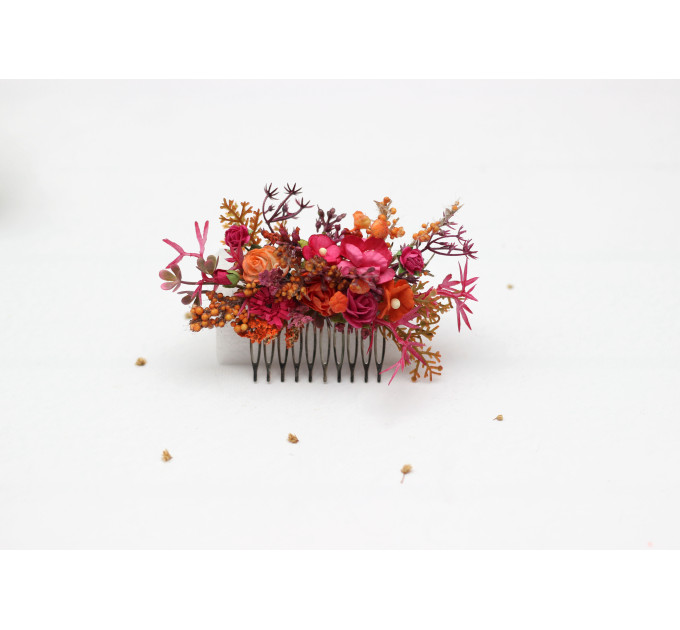 Orange & Magenta Floral Hair Combs for Wedding Hairstyles