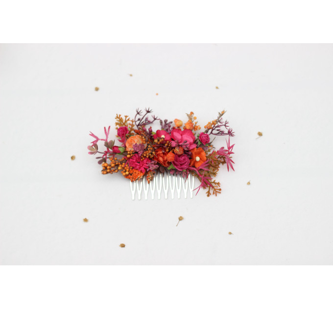 Orange & Magenta Floral Hair Combs for Wedding Hairstyles