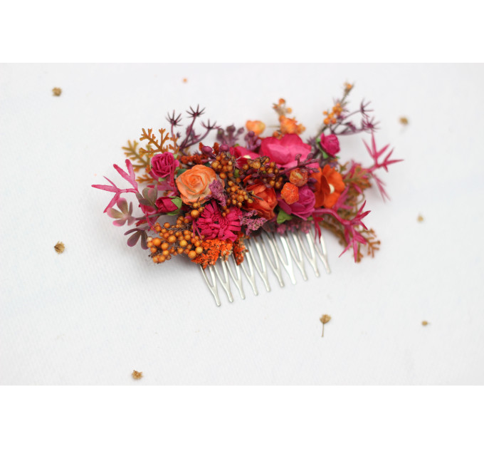 Orange & Magenta Floral Hair Combs for Wedding Hairstyles