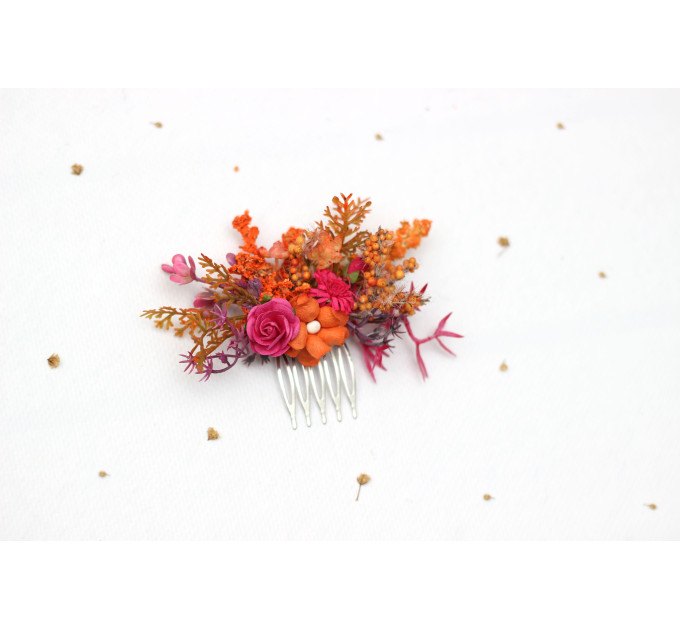 Orange & Magenta Floral Hair Combs for Wedding Hairstyles