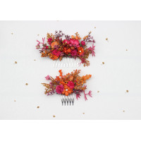 Orange & Magenta flower hair combs. 5470