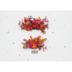 Orange & Magenta flower hair combs. 5470