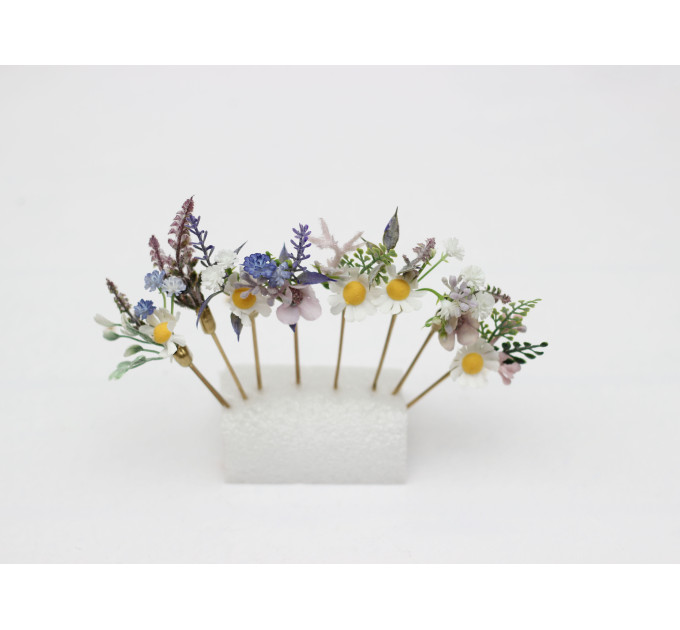 Set of 8 Daisy & Lavender Floral Hair Pins for Bridal Wildflower Style