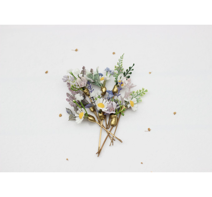 Set of 8 Daisy & Lavender Floral Hair Pins for Bridal Wildflower Style