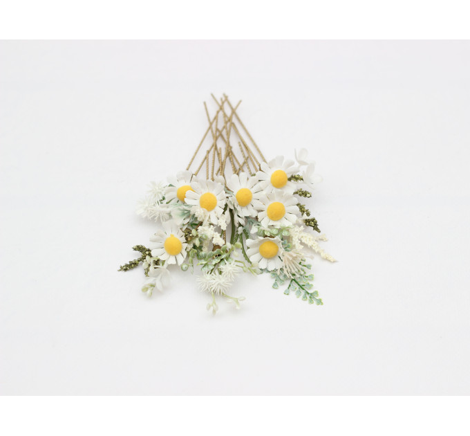 Set of 8 Daisy Floral Hair Pins for Bridal Hairstyles