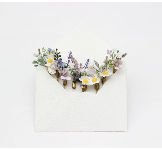 Set of 8 Daisy & Lavender Floral Hair Pins for Bridal Wildflower Style