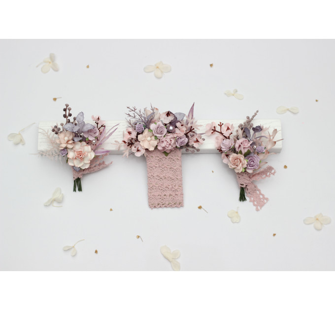 Lilac & Blush Pink Wedding Boutonnieres Set – Pocket and Regular Styles