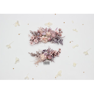 Lilac & Blush Pink Bridal Flower comb. Bridesmaid Floral Hairpiece. 5473