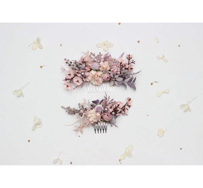 Lilac & Blush Pink Floral Hair Comb for Bridal and Bridesmaid Styles