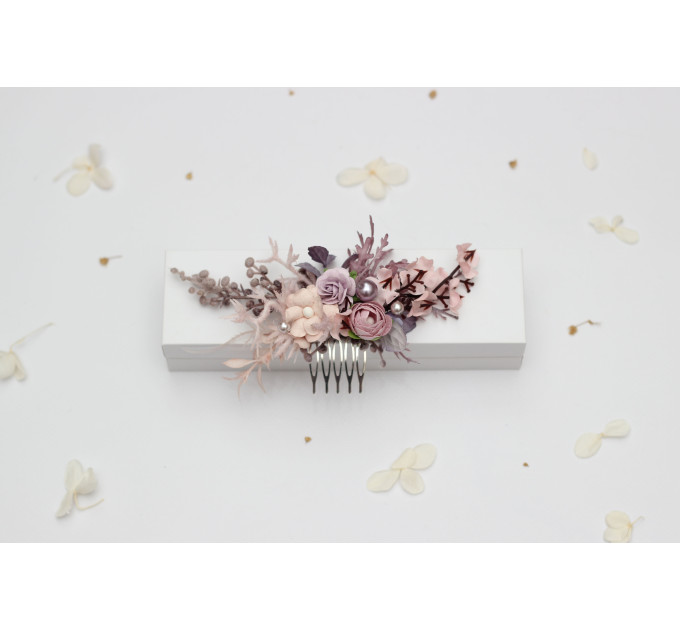 Lilac & Blush Pink Floral Hair Comb for Bridal and Bridesmaid Styles