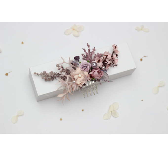Lilac & Blush Pink Floral Hair Comb for Bridal and Bridesmaid Styles