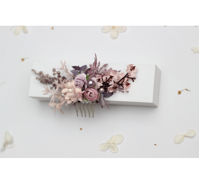 Lilac & Blush Pink Floral Hair Comb for Bridal and Bridesmaid Styles