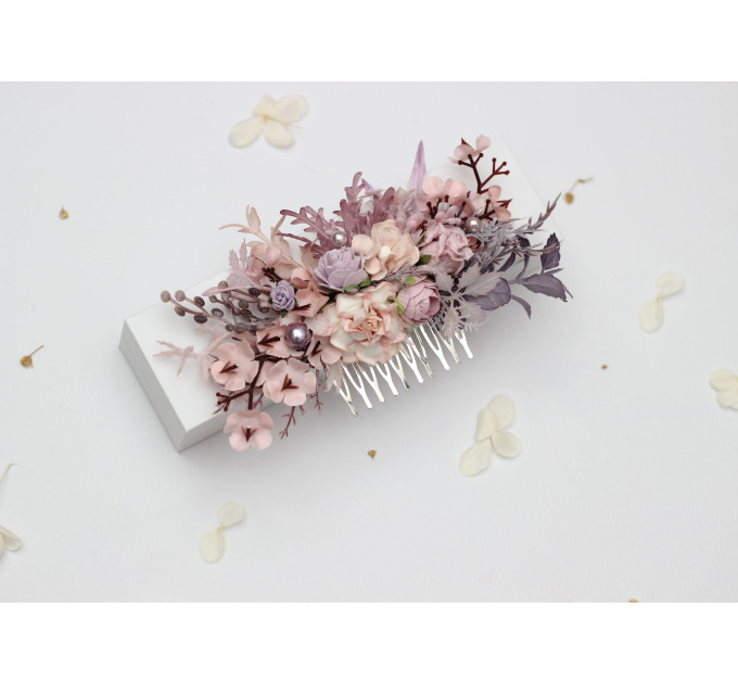 Lilac & Blush Pink Floral Hair Comb for Bridal and Bridesmaid Styles