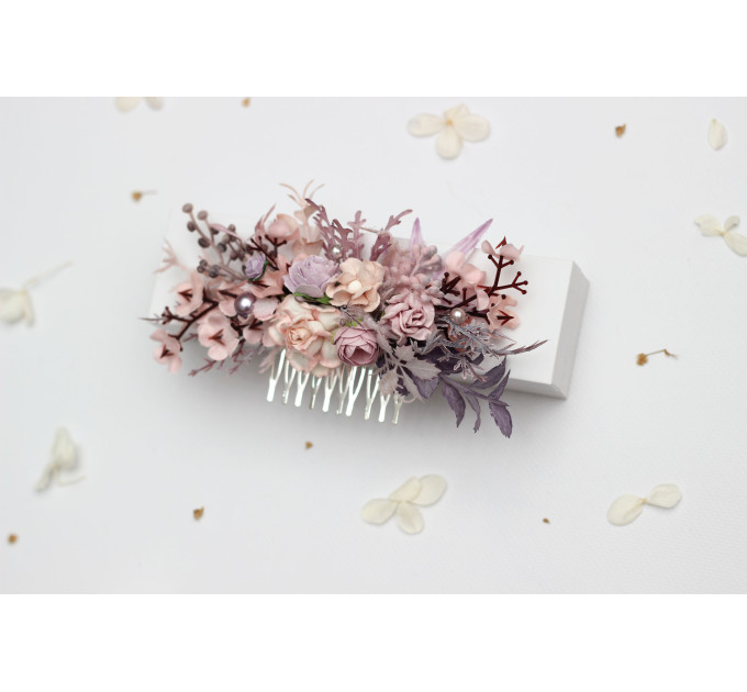 Lilac & Blush Pink Floral Hair Comb for Bridal and Bridesmaid Styles