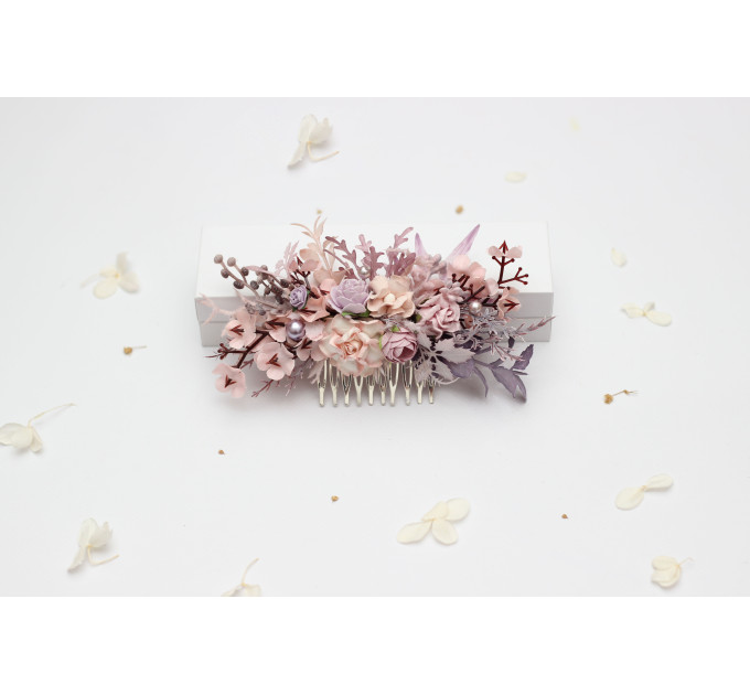 Lilac & Blush Pink Floral Hair Comb for Bridal and Bridesmaid Styles
