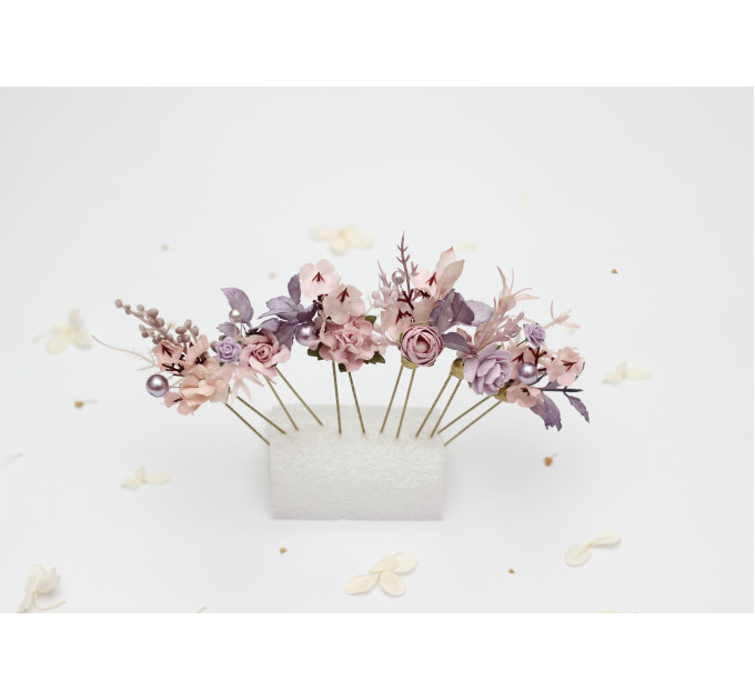 Set of 6 Lilac & Blush Pink Floral Hair Pins for Bridal Hairstyles