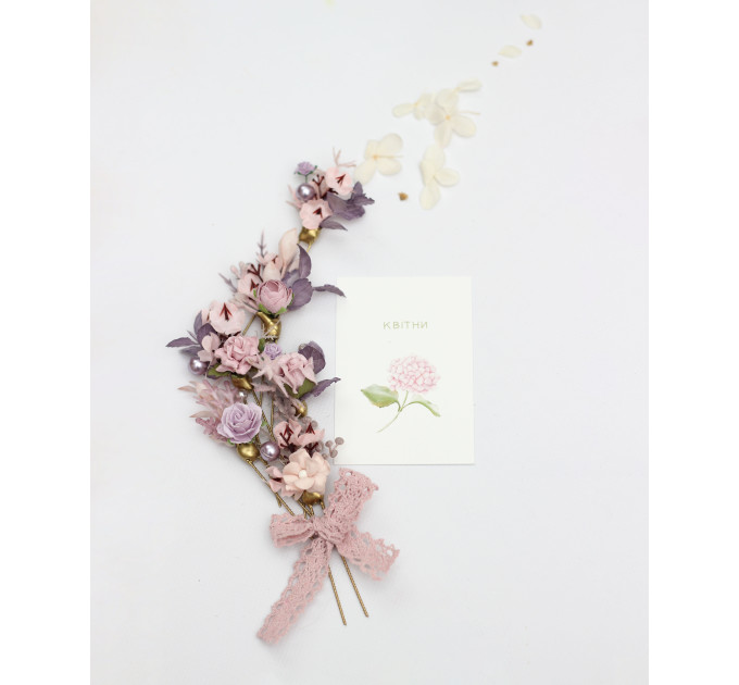 Set of 6 Lilac & Blush Pink Floral Hair Pins for Bridal Hairstyles