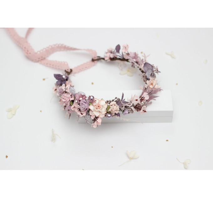 Lilac & Blush Pink Floral Crown for Romantic Bridal Hairstyles