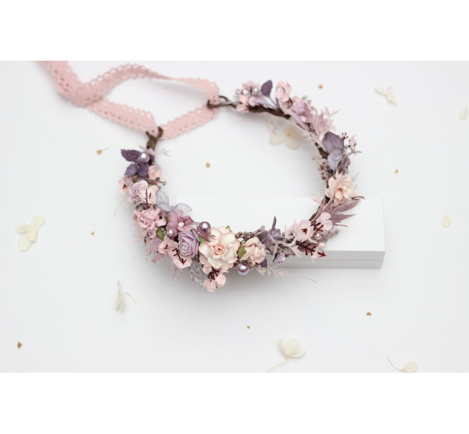 Lilac & Blush Pink Floral Crown for Romantic Bridal Hairstyles
