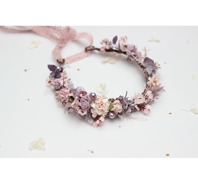 Lilac & Blush Pink Floral Crown for Romantic Bridal Hairstyles