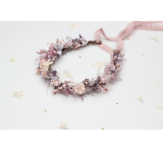 Lilac & Blush Pink Floral Crown for Romantic Bridal Hairstyles