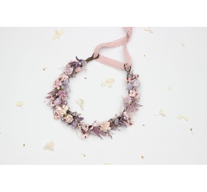 Lilac & Blush Pink Floral Crown for Romantic Bridal Hairstyles