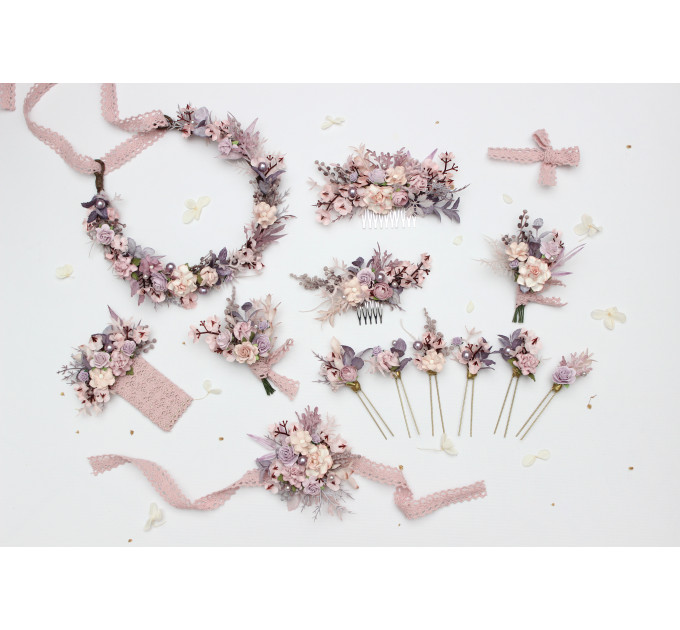 Lilac & Blush Pink Floral Hair Comb for Bridal and Bridesmaid Styles