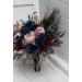Wedding Bouquets in Burgundy, Navy Blue, Gold & Pink | Cascading Faux Bridal & Bridesmaid Bouquets with Peacock Feathers
