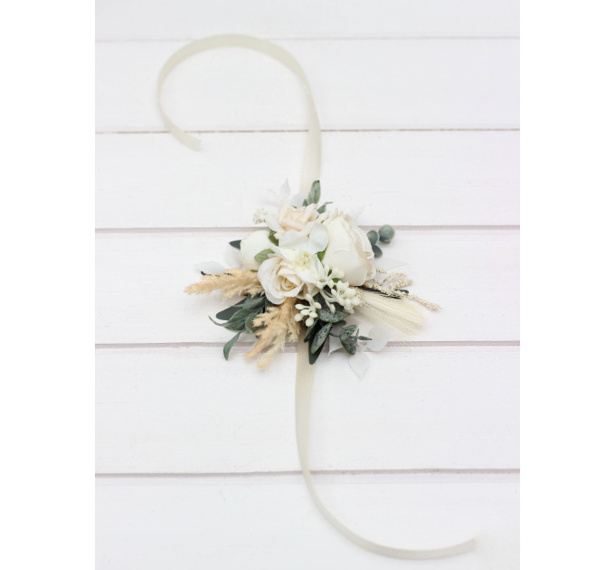 Wedding Boutonnieres & Wrist Corsage in Ivory & Cream | Faux Flower Accessories
