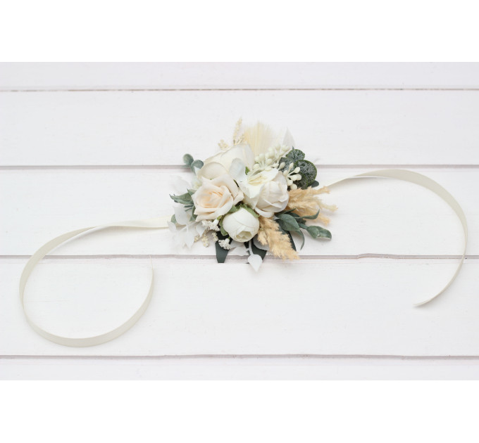 Wedding Boutonnieres & Wrist Corsage in Ivory & Cream | Faux Flower Accessories