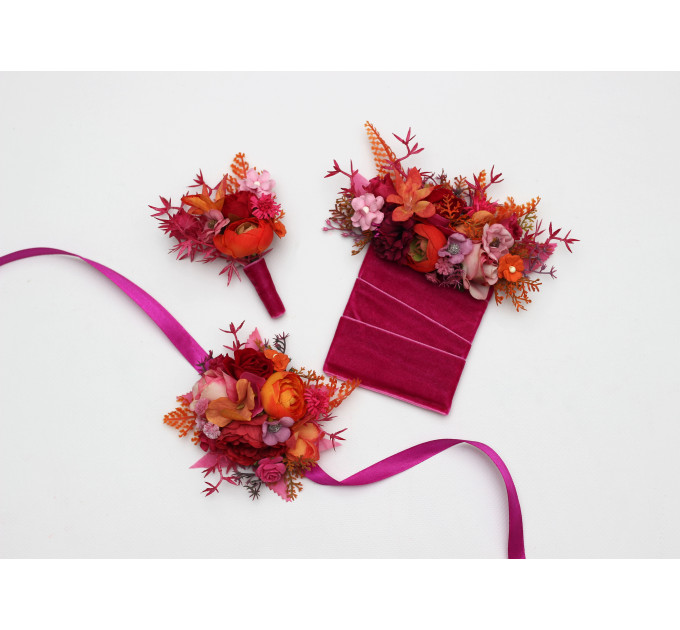Orange, Magenta, Pink & Red Floral Wrist Corsage for Weddings