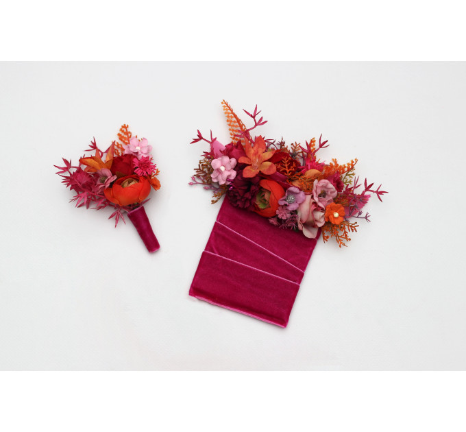 Orange, Magenta, Pink & Red Wedding Boutonnieres in Regular and Pocket Styles