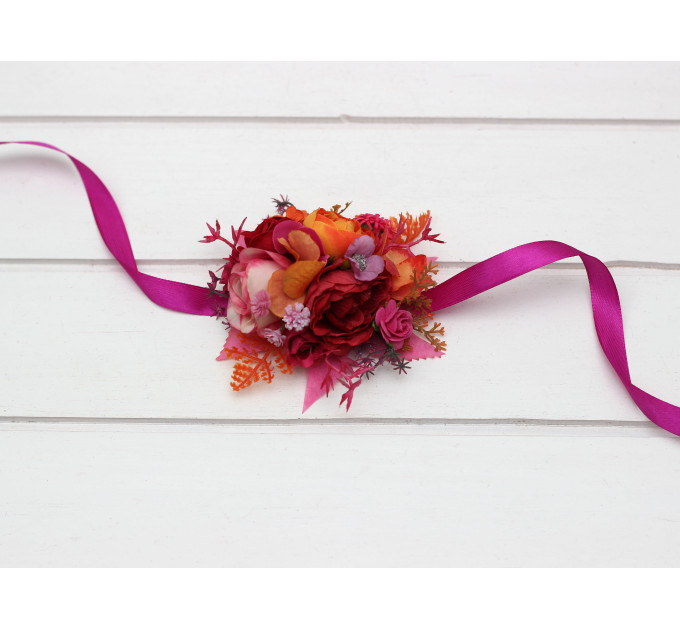 Orange, Magenta, Pink & Red Floral Wrist Corsage for Weddings