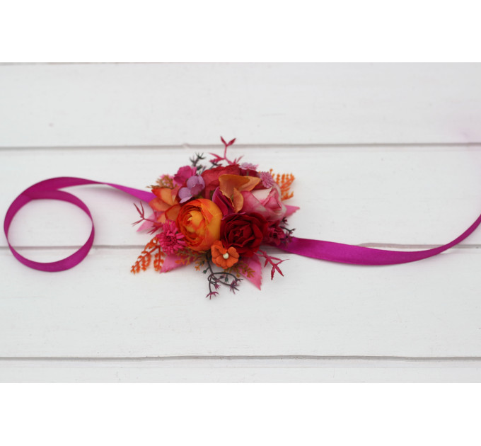 Orange, Magenta, Pink & Red Floral Wrist Corsage for Weddings