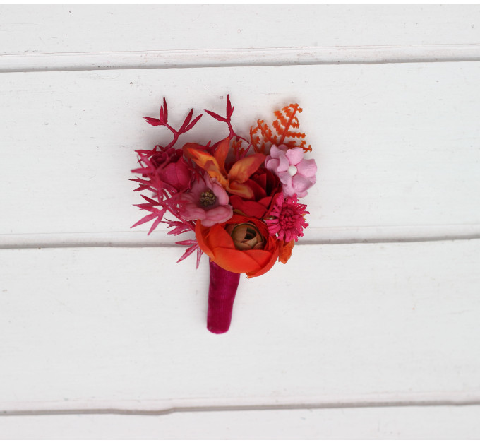 Orange, Magenta, Pink & Red Wedding Boutonnieres in Regular and Pocket Styles