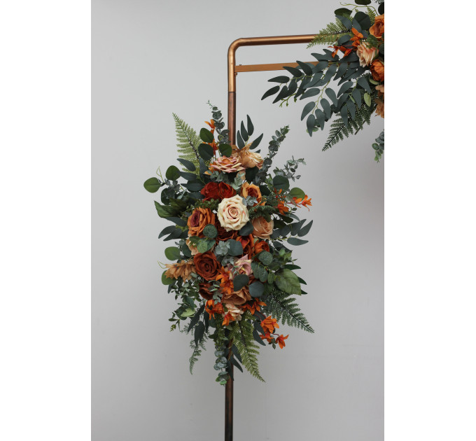 Flower Arch Arrangement in Rust, Orange & Gold | Faux Floral Archway for Wedding
