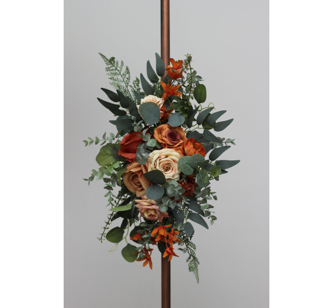 Flower Arch Arrangement in Rust, Orange & Gold | Faux Floral Archway for Wedding
