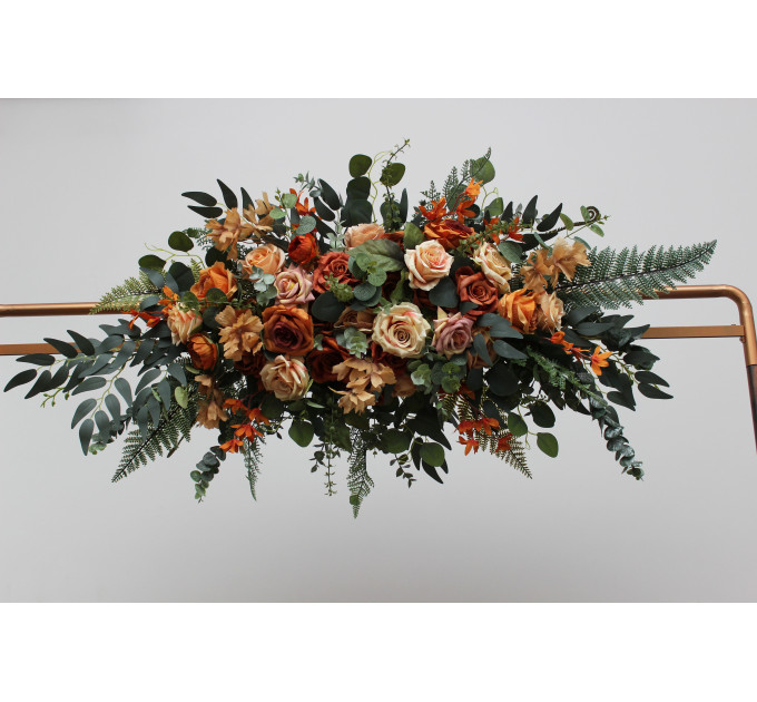 Flower Arch Arrangement in Rust, Orange & Gold | Faux Floral Archway for Wedding