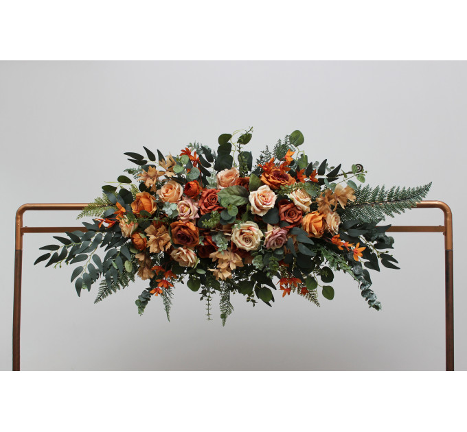Flower Arch Arrangement in Rust, Orange & Gold | Faux Floral Archway for Wedding
