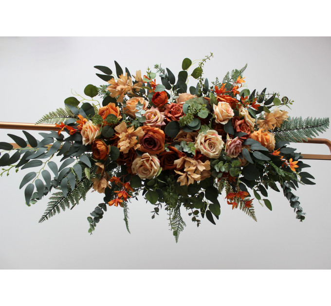 Flower Arch Arrangement in Rust, Orange & Gold | Faux Floral Archway for Wedding