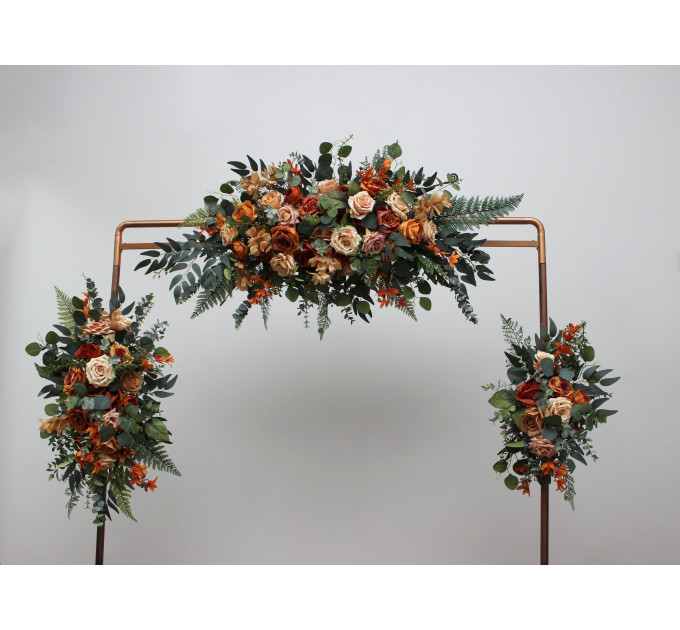 Flower Arch Arrangement in Rust, Orange & Gold | Faux Floral Archway for Wedding