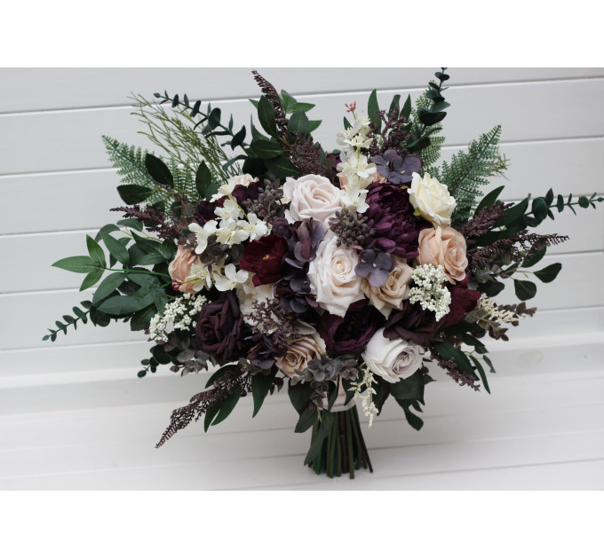 Bridal and Bridesmaid Wedding Bouquets in Purple, Blush Pink, Beige & Ivory