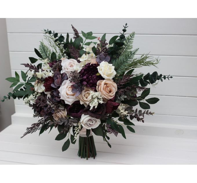 Bridal and Bridesmaid Wedding Bouquets in Purple, Blush Pink, Beige & Ivory