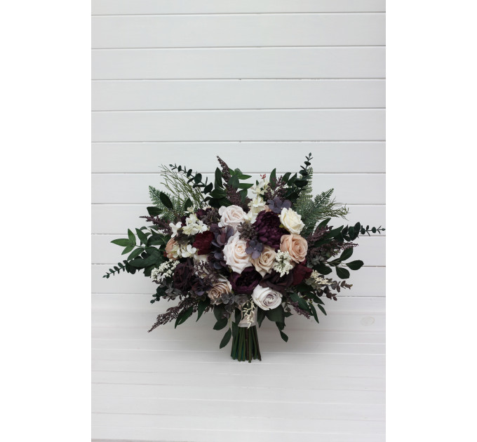 Bridal and Bridesmaid Wedding Bouquets in Purple, Blush Pink, Beige & Ivory