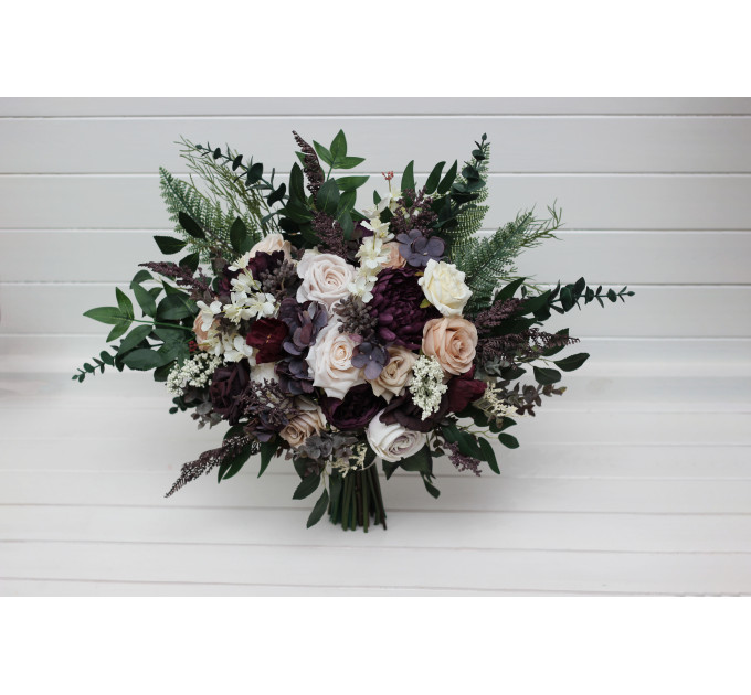 Bridal and Bridesmaid Wedding Bouquets in Purple, Blush Pink, Beige & Ivory