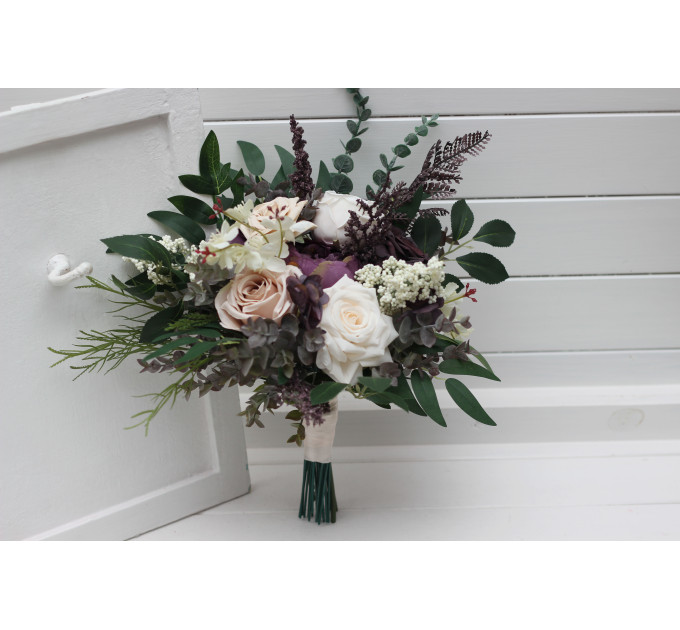 Bridal and Bridesmaid Wedding Bouquets in Purple, Blush Pink, Beige & Ivory